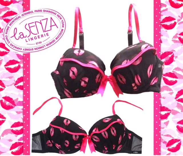 LA SNZA BLACK PINK LACE UNDERWIRED SLIGHT MOULDED BALCONY BRA SIZE