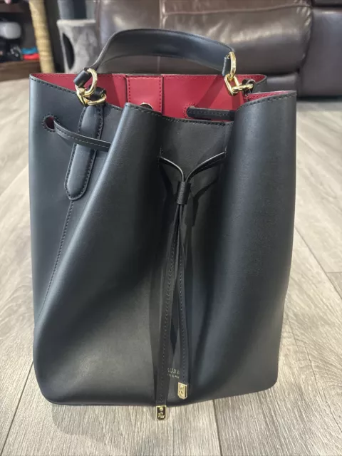 NWOT Authentic LAUREN RALPH LAUREN Black Leather Bucket Bag