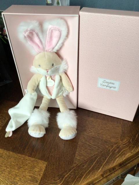 Lapin doudou et compagnie neuf dans boîte rose et blanc 30cm