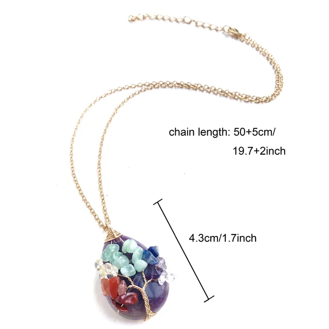 Amethyst Gem Stone Tree Of Life Water-Drop Necklace Chakra Reiki Healing Amulet 2