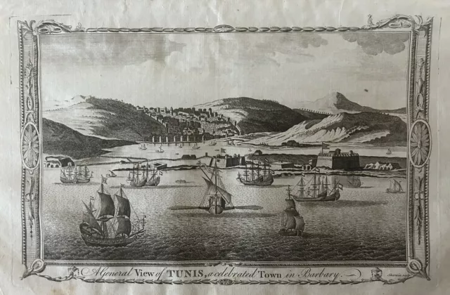 1782 View Of Tunis, Tunisia Original Antique Copper Plate Engraving