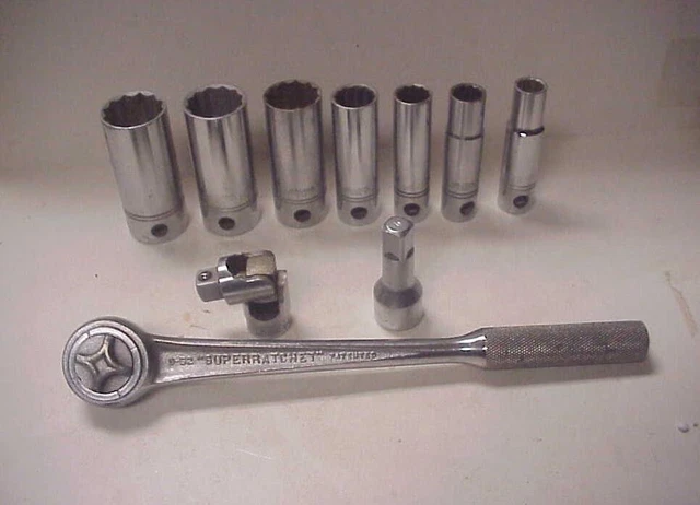 10 Williams 1/2" Drive S-52 Ratchet, Deep Sockets 1/2" - 1-1/8", Flex Joint, Ext