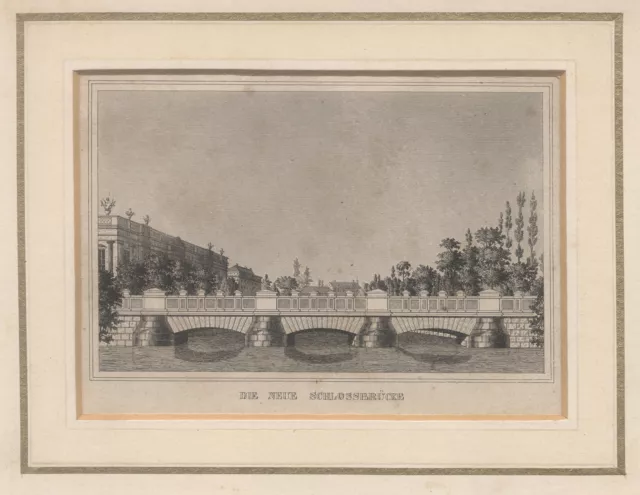 Berlin Schlossbrücke Original Gravure sur Cuivre Strahlheim 1837