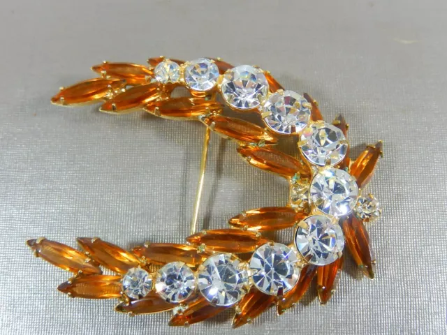 Juliana D&E Elongated Topaz Rhinestone Navette & Clear Chaton Large Brooch 3