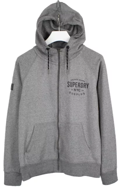 Superdry Capuche Homme Grand Fermeture Éclair Mélange Poches Bracelet Logo Gris