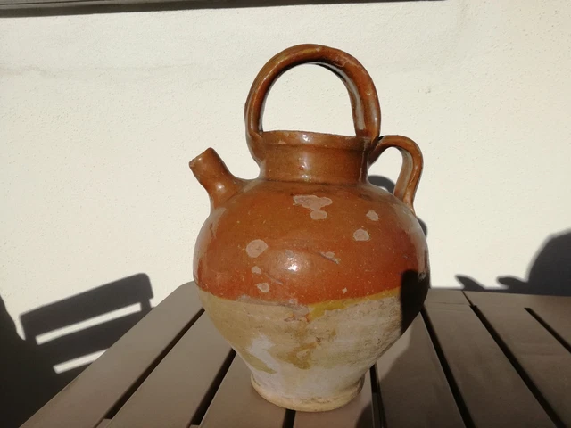Ancien Poterie Pot Pichet Broc antique terre cuite vernissé outil cuisine ancien