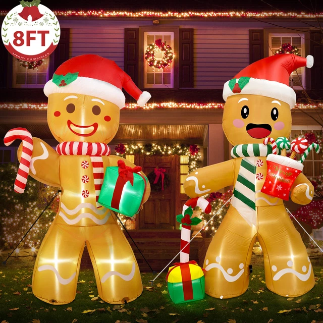 8FT CHRISTMAS INFLATABLE Gingerbread Man with Light Up Outdoor Yard