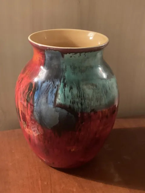 Vintage Poole Volcano Red Orange 25 cm Vase Studio Pottery