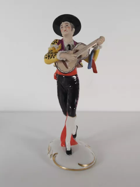 German Porcelain Figurine Of Musician Spanish Man With Guitar 2