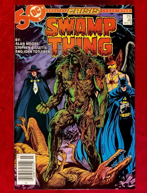 1986 DC SWAMP THING 46 BATMAN Hawkman App Newsstand NM+ Key Alan Moore 80s vtg