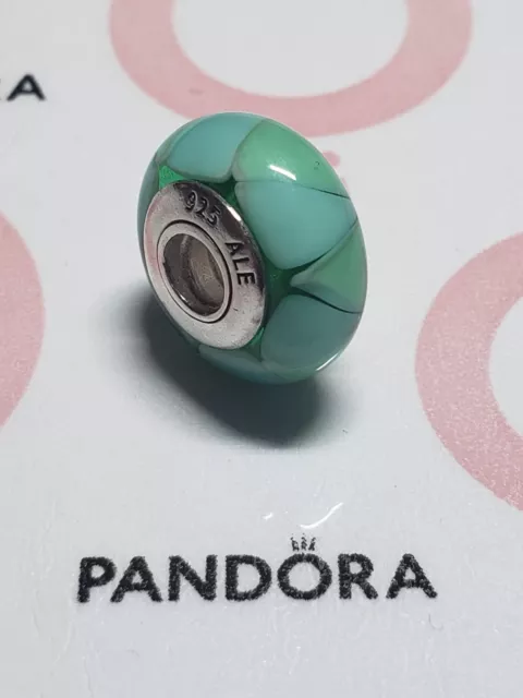 Genuine Pandora Silver Green With Triangles Murano Glass Bead Charm 925 ALE