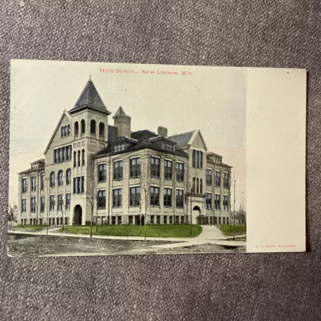 New London WI High School Early 1900’s Printed postcard Wisconsin