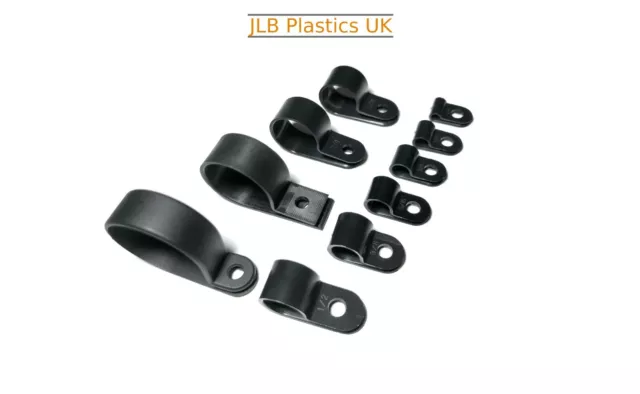 Black Nylon Plastic P Clip Fastener Clamp, Hose Conduit Tubing Cable Tidy 3