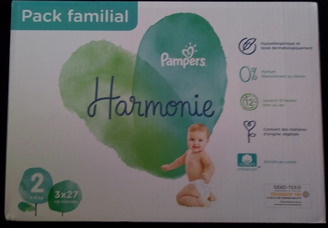 Pampers Harmonie - Couches Taille 2 (4 à 8 kg) Le paquet de 27 couches