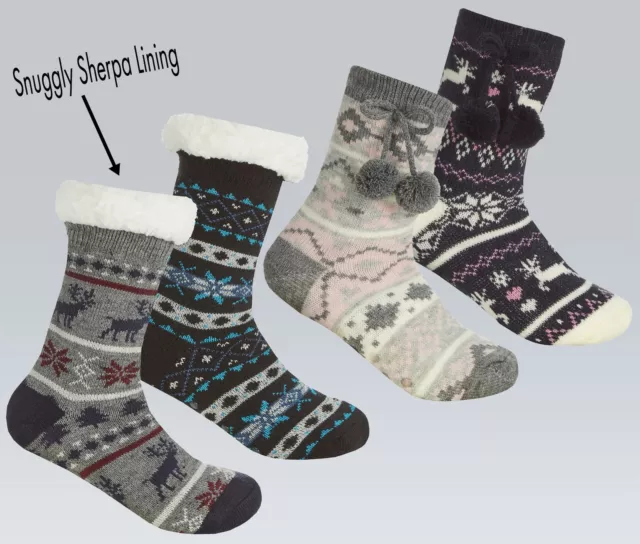 Chunky Slipper Socks Soft Sherpa Fleece Lined Cosy Knitted Fluffy Bed Sock