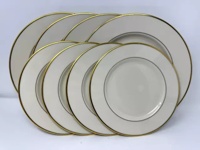 4 Primer + 4 Salad/Lunch Plates Lenox Mansfield Presidential Ceramic W/Gold Rim
