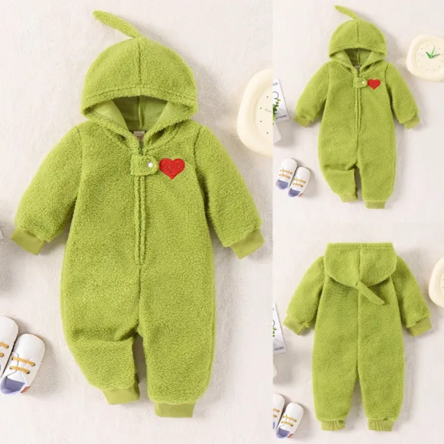 Baby Boys Fleece Long Sleeve Embroidered Casual Hooded Zip Solid Jumpsuit Romper