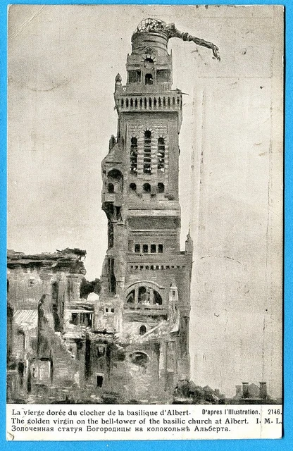 CPA : La vierge dorée du clocher de la basilique d'Albert / 1915