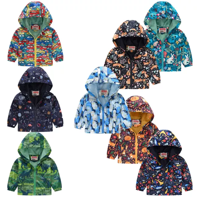 Toddler Kids Baby Girl Boy Autumn Print Jacket Zipper Hooded Windproof Outerwear