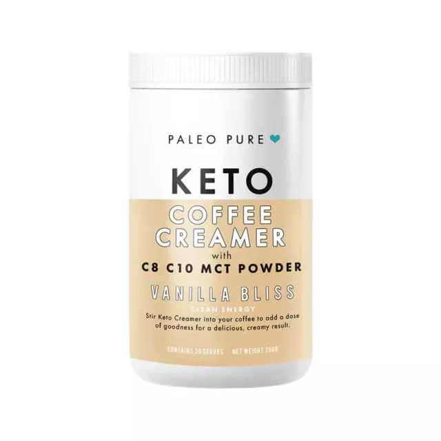 New Paleo Pure Keto Coffee Creamer Vanilla Bliss 250g with C8 C10 MCT Powder