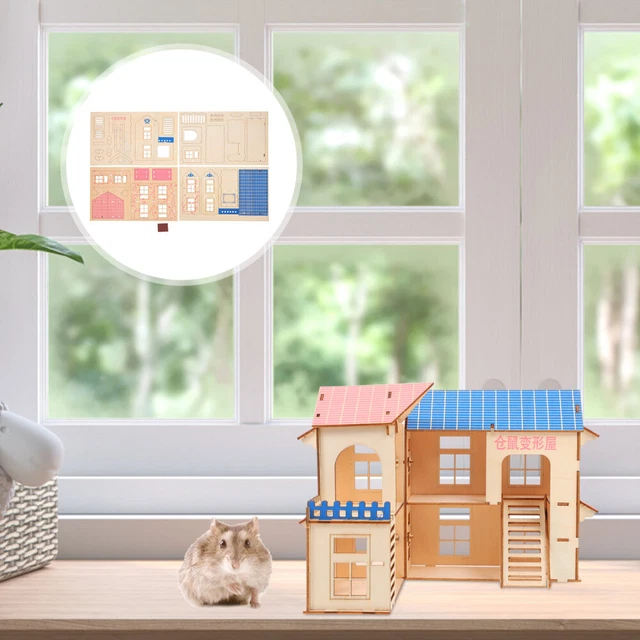 Set Giocattoli Per Criceti In Legno - 5 Pezzi Con Casa, Ponte, Altalena, Allenamento - Foto 6