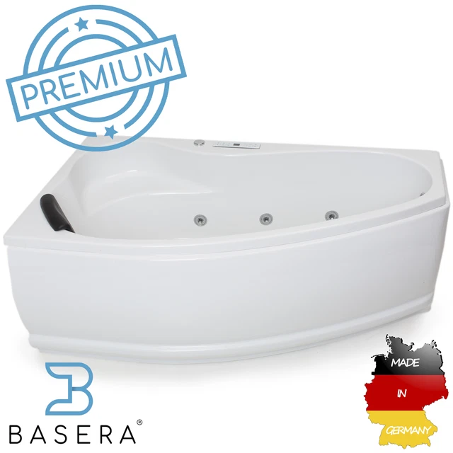 Bañera de hidromasaje de esquina interior Basera® PREMIUM Formentera enlaces 160 x 90 cm m...