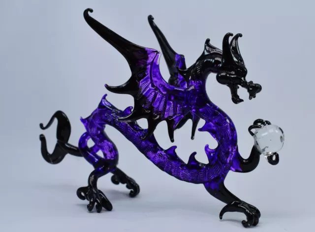 Dragon Purple Black Figurine of Blown Glass Crystal