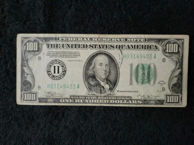 1934 B $100 Green Seal Federal Reserve Saint Louis  Missouri Note