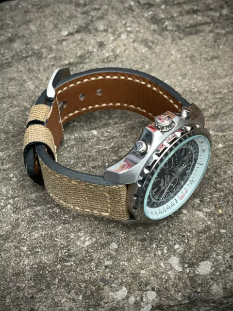 THICK BROWN CANVAS / LEATHER WATCH STRAP BAND - 20mm 22mm 24mm 26mm LUG