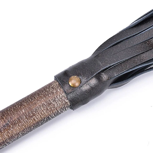 Handwork Make Genuine Leather COW Whip Ancient Wooden Round Handle 5