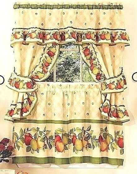 Apple Orchard Kitchen Window Curtain Tiers Swags Tie Backs Choose 2 Sizes