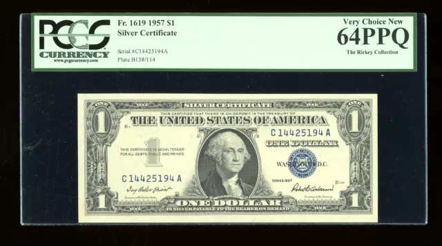 DBR 1957 Silver Fr. 1619 CA Block PCGS 64 PPQ Serial C14425194A