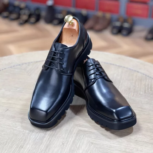SQUARE TOE LACE Up Formal Dress Wedding Mens Real Leather Shoes ...