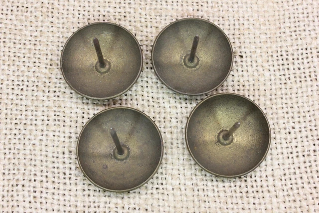 4 Old Large Brass Tacks 1” Dia Patina Spots Round Head Vintage Furniture Feet 2