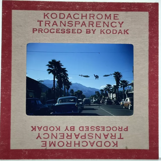 Red Kodachrome 35mm Slide 1950s Palm Springs California Street Scene Cars