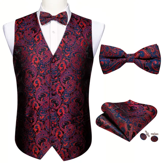 Gilet gilet casual da uomo rosso paisley set cravatta con fiocco smoking gilet aderente