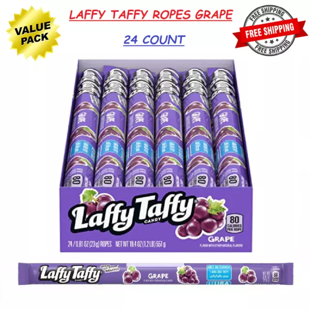 LAFFY TAFFY Ropes Candy, Grape Flavor, 0.81-Ounce (Box of 24 Count) - On Sale