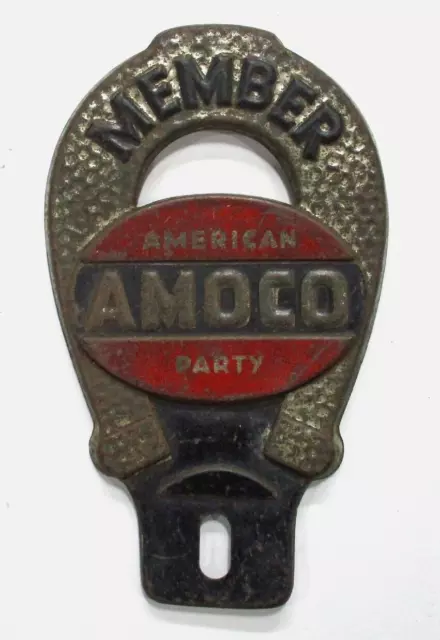 1940s 50s Vintage Amoco Oil Gas Station Advertising License Plate Topper