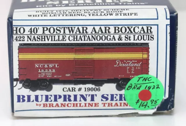 Branchline 11422 HO 40' AAR Box Car kit NC&StL Dixieland 19006 NIB