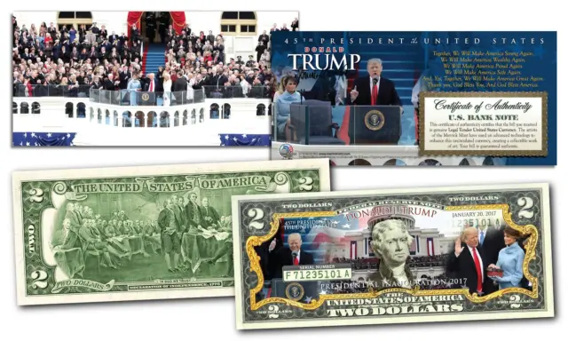 DONALD TRUMP 2017 OFFICIAL INAUGURATION U.S. $2 Bill w/ 2-Sided Certificate
