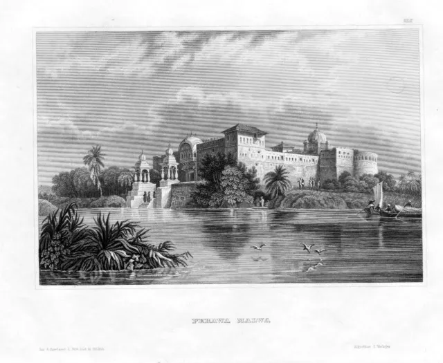 1840 - Perawa Malwa Palast Bengal Indien India engraving Original Stahlstich