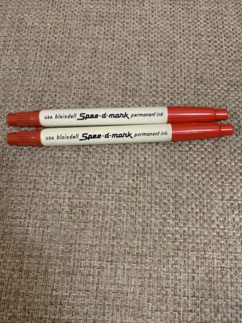 SPEE-D-MARK PERMANENT INK MARKER Red liquid Felt Tip BLAISDELL (2 Markers) Vtg