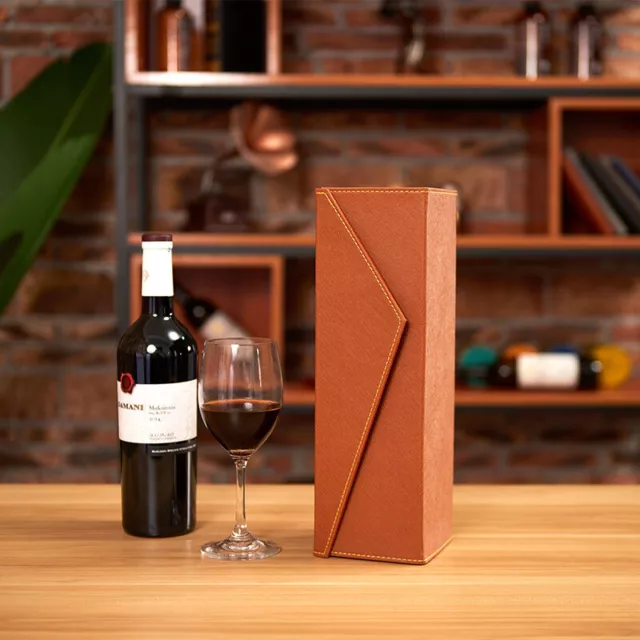 PU Leather Foldable Box Red Wine Bottle Storage Case for Gifts Packing Carrying