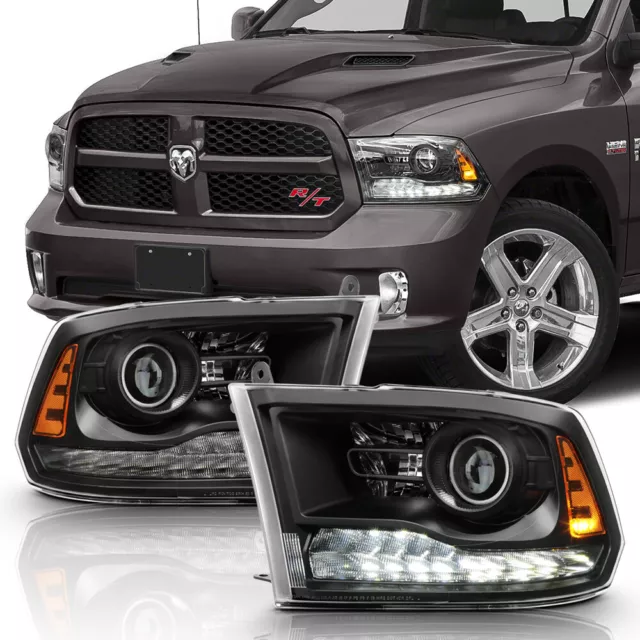 2013-2018 Dodge Ram 1500 2500 3500 Projector Headlights w/ White LED DRL Signal