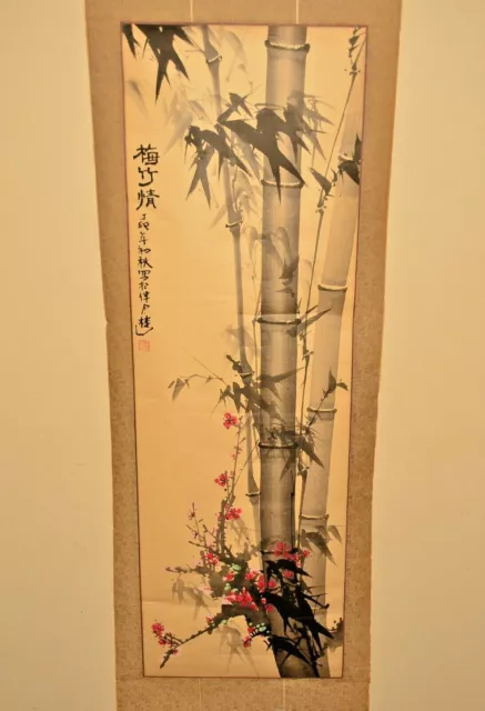 DONG SHOUPING Chinese Vintage Original Signed Blossom Landscape Scroll Painting