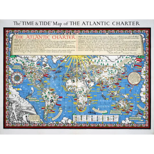 Macdonald 1942 Atlantic Time Tide War Map Canvas Wall Art Print Poster