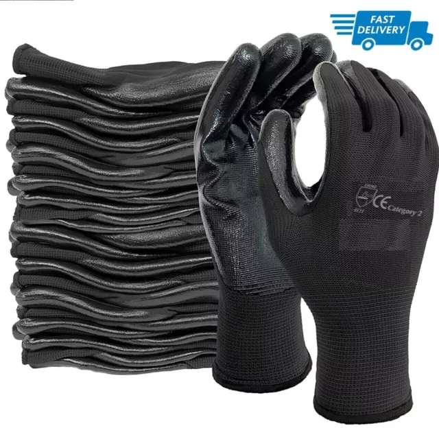 12, 24 Pairs Nylon PU Coated Safety Work Gloves Gardening Builders Mechanic Grip