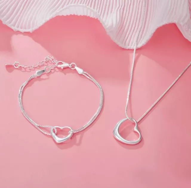 Pulseras de corazón de plata de ley 925 originales para mujer, collares bonitos