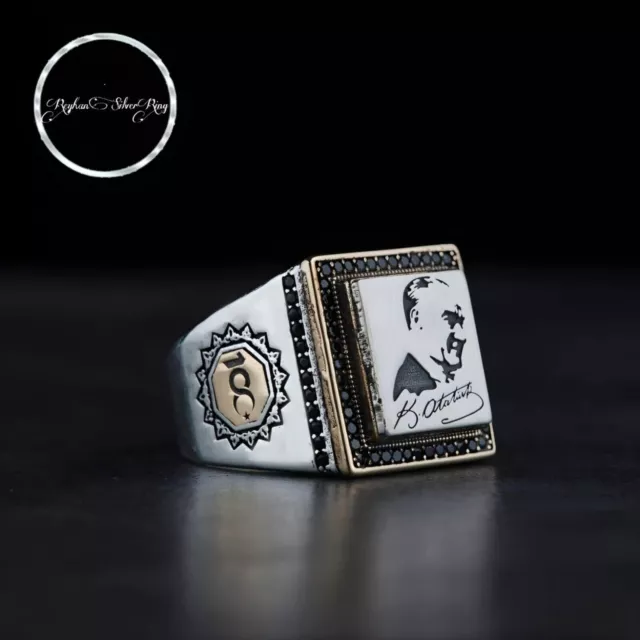 Bague en argent de Turquie avec photo de Gazi Mustafa Kemal Atatürk en...