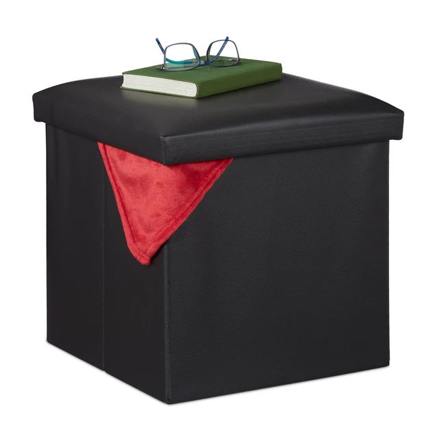 Pouf Contenitore Relaxdays - Sgabello Pieghevole Imbottito In Pelle Finta, Bianco - 39x37x37 Cm - Foto 5